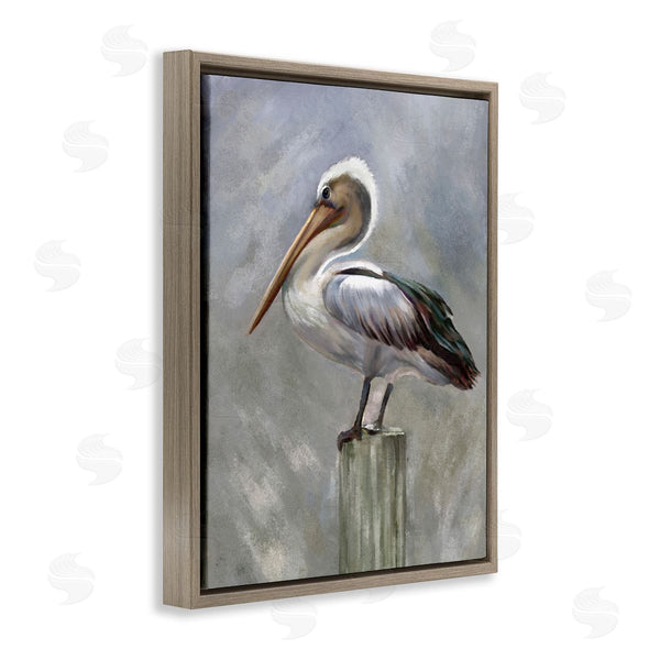 Stupell Industries Heather Hayes | Pelican Resting On Wooden Pillar Soft Grey Wall Art