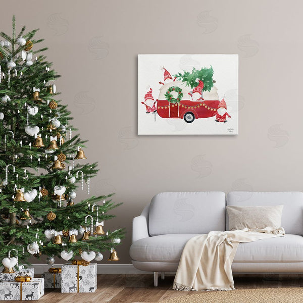 Stupell Industries Heather Lee Chan | Holiday Garden Gnomes Seasonal Holly Wreath Tree Wall Art