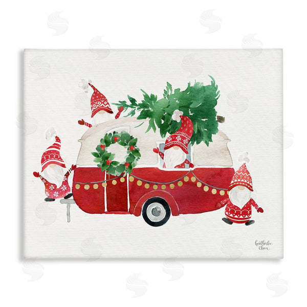 stupell industries Heather Lee Chan | Holiday Garden Gnomes Seasonal Holly Wreath Tree Wall Art