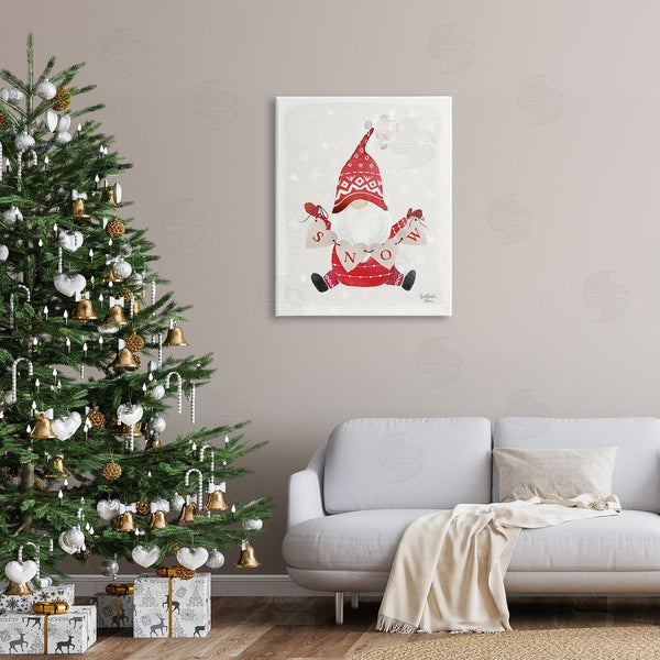 Stupell Industries Heather Lee Chan | Holiday Snow Banner Patterned Red Garden Gnome Wall Art