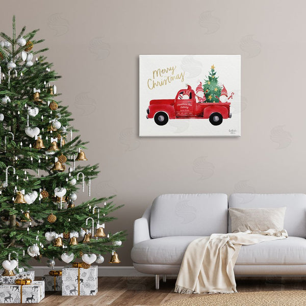 Stupell Industries Heather Lee Chan | Merry Christmas Holiday Red Truck Santa Gnomes & Tree Wall Art
