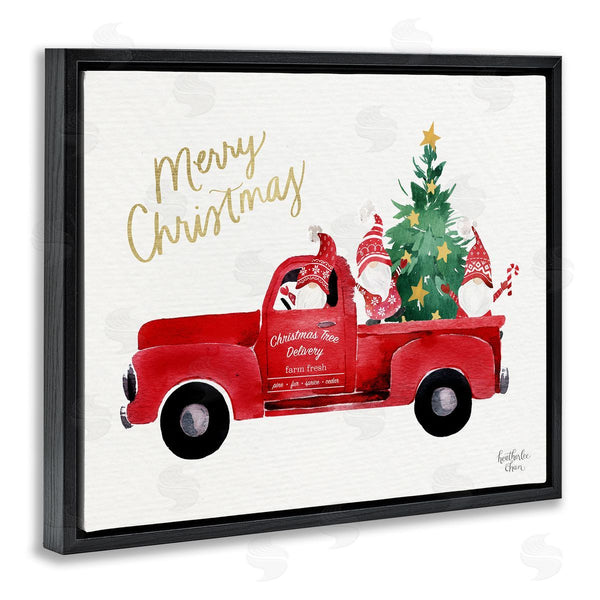 Stupell Industries Heather Lee Chan | Merry Christmas Holiday Red Truck Santa Gnomes & Tree Wall Art