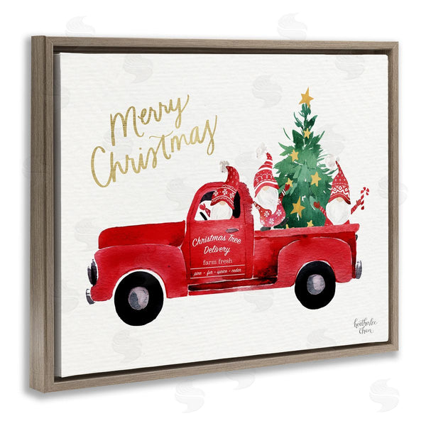 Stupell Industries Heather Lee Chan | Merry Christmas Holiday Red Truck Santa Gnomes & Tree Wall Art