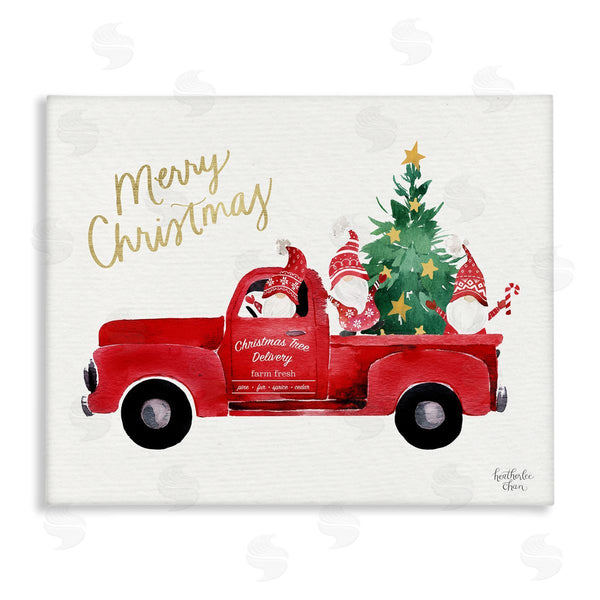stupell industries Heather Lee Chan | Merry Christmas Holiday Red Truck Santa Gnomes & Tree Wall Art