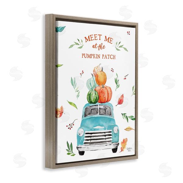 Stupell Industries Heather Lee Chan | Pumpkin Patch Seasonal Leaves Botanicals Blue Truck Wall Art