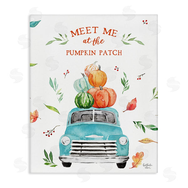 stupell industries Heather Lee Chan | Pumpkin Patch Seasonal Leaves Botanicals Blue Truck Wall Art