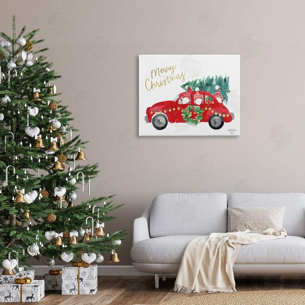 Stupell Industries Heather Lee Chan | Santa Gnomes Driving Christmas Car Holiday Tree Wall Art