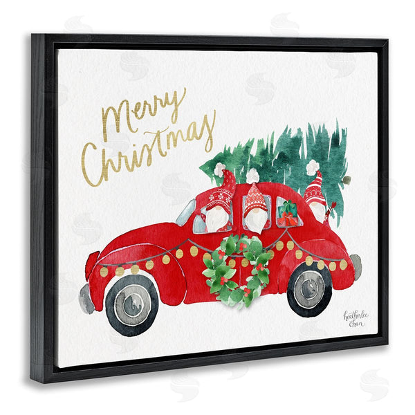 Stupell Industries Heather Lee Chan | Santa Gnomes Driving Christmas Car Holiday Tree Wall Art