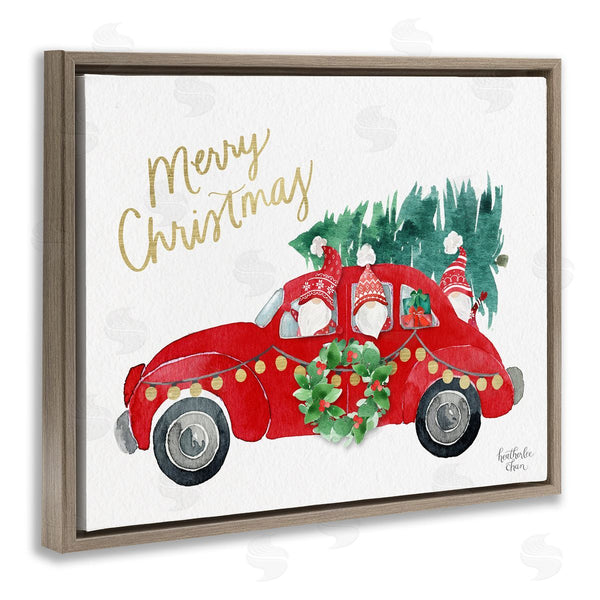 Stupell Industries Heather Lee Chan | Santa Gnomes Driving Christmas Car Holiday Tree Wall Art