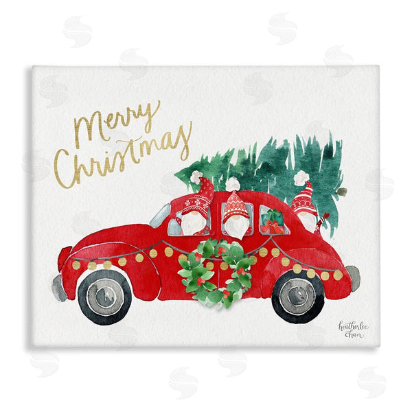 stupell industries Heather Lee Chan | Santa Gnomes Driving Christmas Car Holiday Tree Wall Art