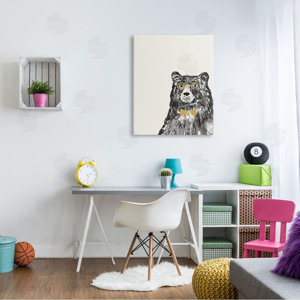 Stupell Industries Heather McLaughlin | Black Bear Golden Glasses Bow Tie Kids' Animal Wall Art