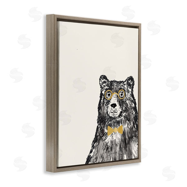 Stupell Industries Heather McLaughlin | Black Bear Golden Glasses Bow Tie Kids' Animal Wall Art