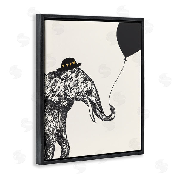 Stupell Industries Heather McLaughlin | Elephant With Derby Hat Holding Black Balloon Wall Art