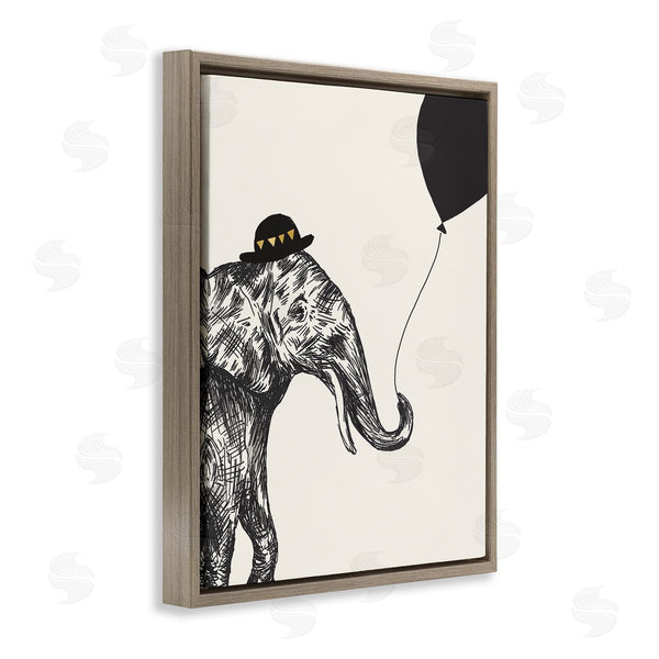 Stupell Industries Heather McLaughlin | Elephant With Derby Hat Holding Black Balloon Wall Art