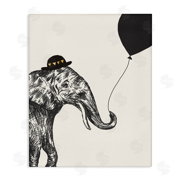 stupell industries Heather McLaughlin | Elephant with Derby Hat Holding Black Balloon Wall Art