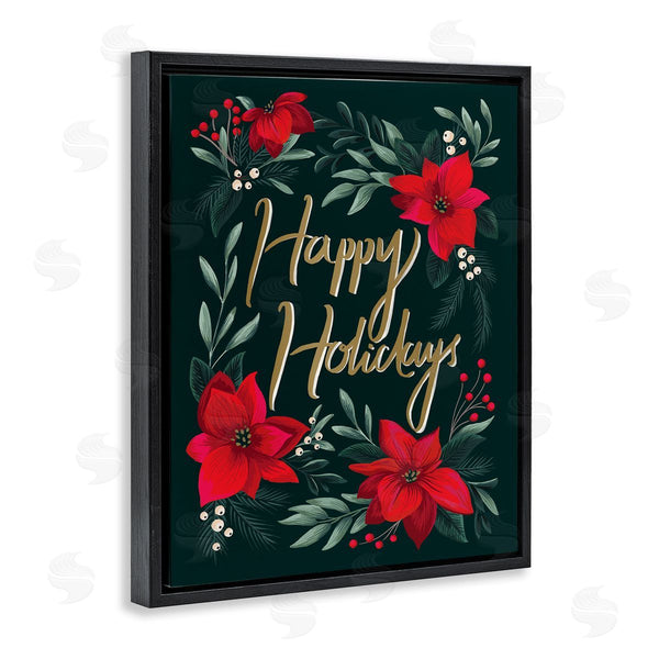 Stupell Industries Heather McLaughlin | Happy Holidays Greeting Red Winter Poinsettia Florals Wall Art