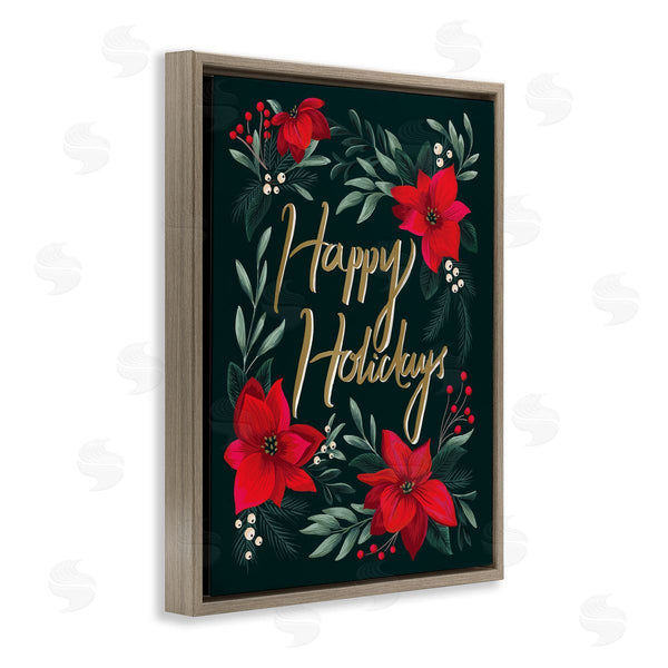 Stupell Industries Heather McLaughlin | Happy Holidays Greeting Red Winter Poinsettia Florals Wall Art