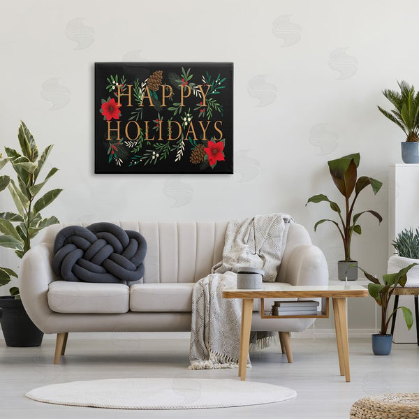 Stupell Industries Heather McLaughlin | Happy Holidays Welcoming Festive Typography Winter Foliage Wall Art