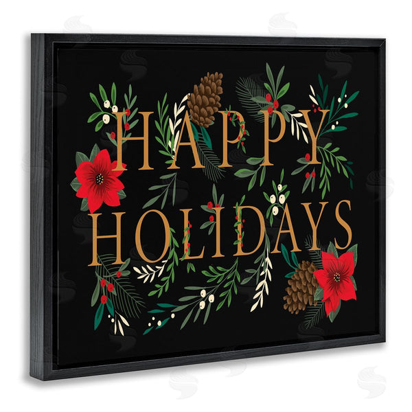 Stupell Industries Heather McLaughlin | Happy Holidays Welcoming Festive Typography Winter Foliage Wall Art