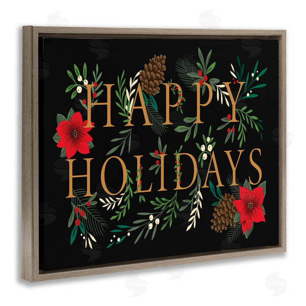 Stupell Industries Heather McLaughlin | Happy Holidays Welcoming Festive Typography Winter Foliage Wall Art