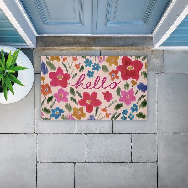 Stupell Industries Heather McLaughlin | Hello Ikat Flowers Non-Woven Door Mat
