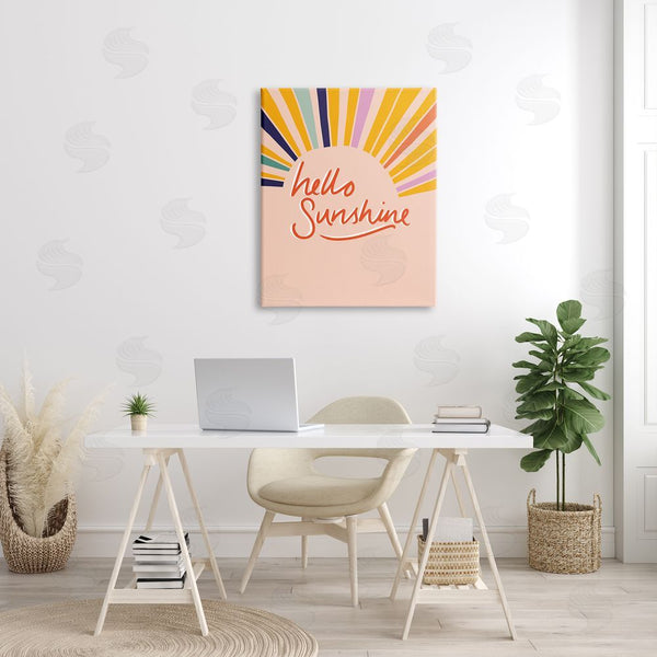 Stupell Industries Heather McLaughlin | Hello Sunshine Exclamation Sunrise Rainbow Rays Wall Art