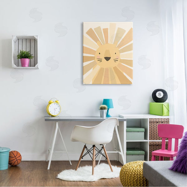 Stupell Industries Heather McLaughlin | Lion Quirky Striped Mane Soft Yellow Portrait Wall Art