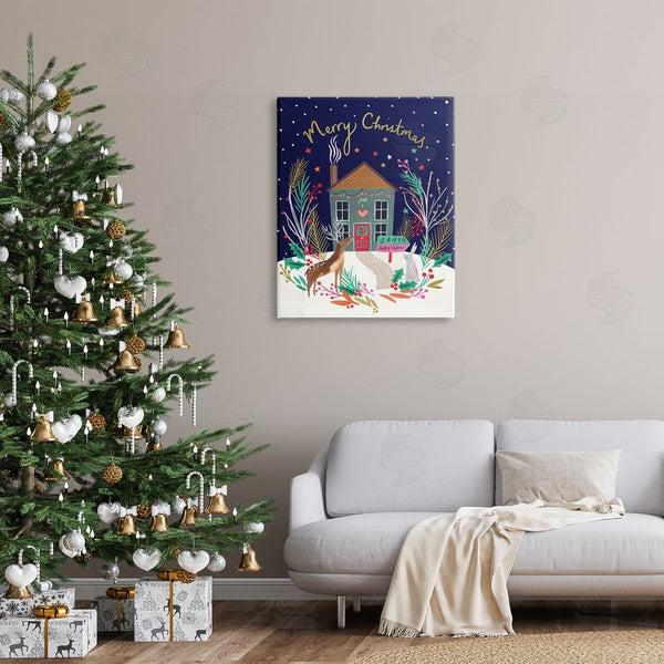 Stupell Industries Heather McLaughlin | Merry Christmas Family Home Scene Festive Reindeer Holly Wall Art