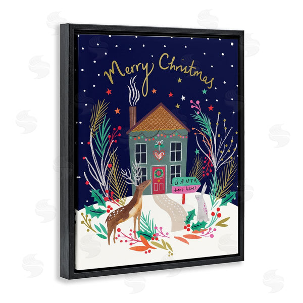 Stupell Industries Heather McLaughlin | Merry Christmas Family Home Scene Festive Reindeer Holly Wall Art