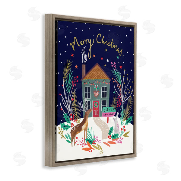 Stupell Industries Heather McLaughlin | Merry Christmas Family Home Scene Festive Reindeer Holly Wall Art