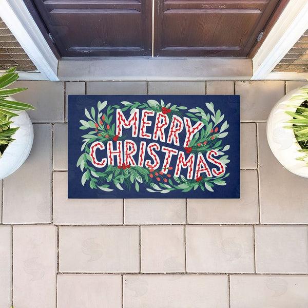 Stupell Industries Heather McLaughlin | Merry Christmas & Greenery Non-Woven Door Mat