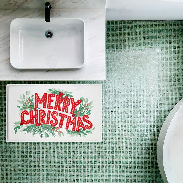 Stupell Industries Heather McLaughlin | Merry Christmas With Seasonal Greenery Plush Bath Mat