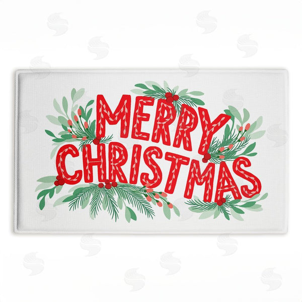 stupell industries Heather McLaughlin | Merry Christmas with Seasonal Greenery Plush Bath Mat
