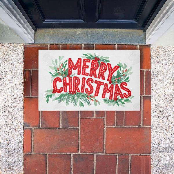 Stupell Industries Heather McLaughlin | Merry Christmas With Seasonal Greenery Non-Woven Door Mat