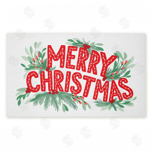 stupell industries Heather McLaughlin | Merry Christmas with Seasonal Greenery Non-Woven Door Mat