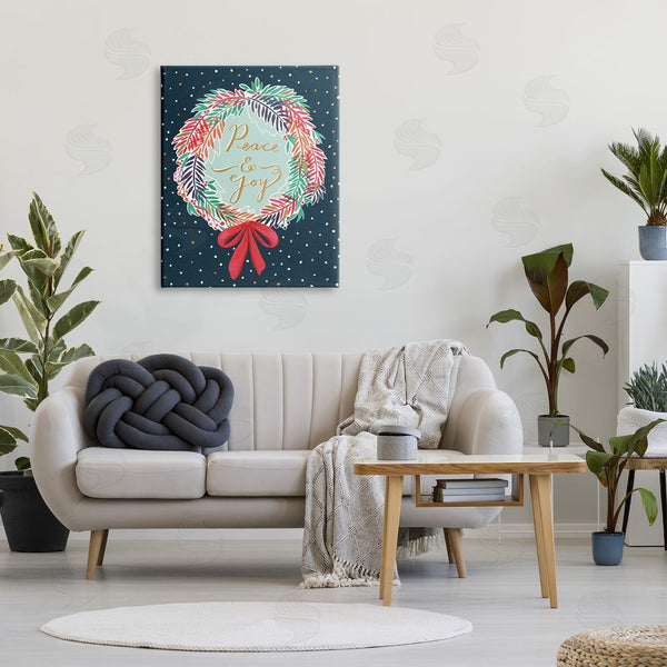 Stupell Industries Heather McLaughlin | Peace & Joy Festive Holiday Wreath Polka Dot Pattern Wall Art