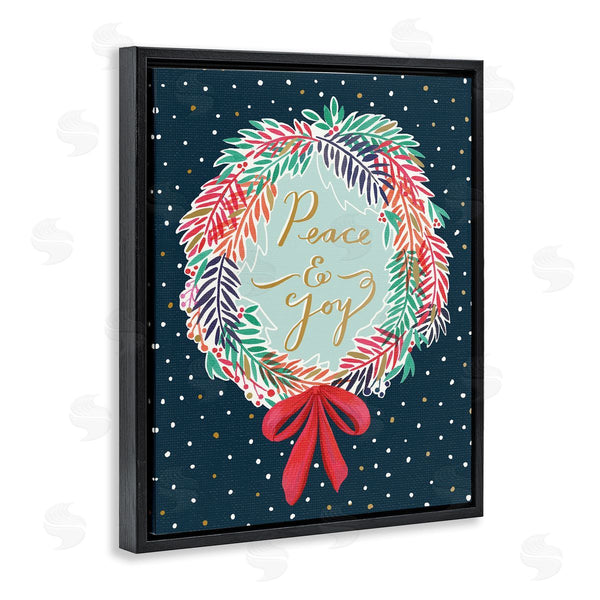 Stupell Industries Heather McLaughlin | Peace & Joy Festive Holiday Wreath Polka Dot Pattern Wall Art