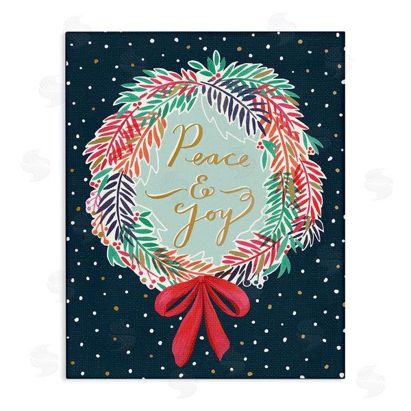 stupell industries Heather McLaughlin | Peace & Joy Festive Holiday Wreath Polka Dot Pattern Wall Art