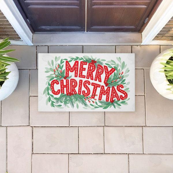 Stupell Industries Heather McLaughlin | Retro Merry Christmas & Foliage Non-Woven Door Mat
