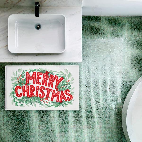 Stupell Industries Heather McLaughlin | Retro Merry Christmas & Foliage Plush Bath Mat