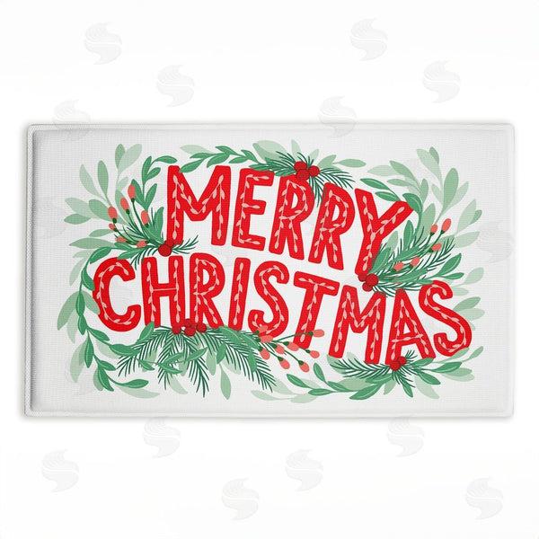 stupell industries Heather McLaughlin | Retro Merry Christmas & Foliage Plush Bath Mat