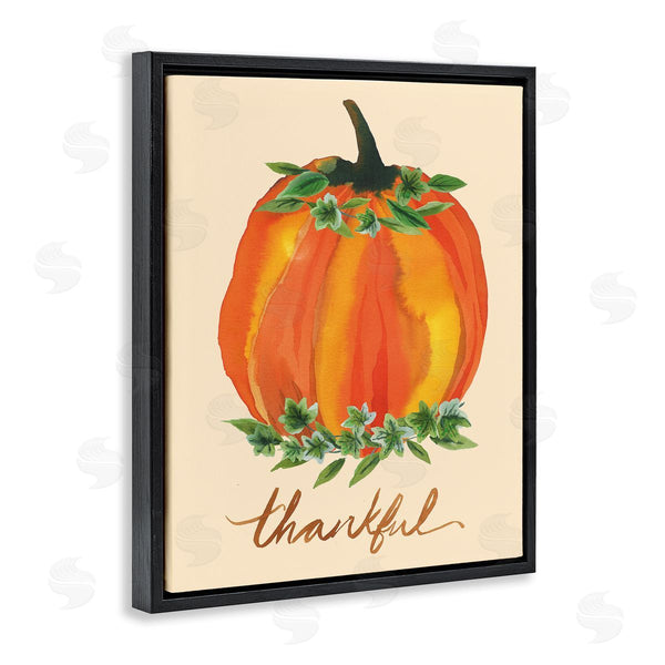 Stupell Industries Heather McLaughlin | Thankful Orange Pumpkin Leaf Botanicals Autumn Plants Wall Art