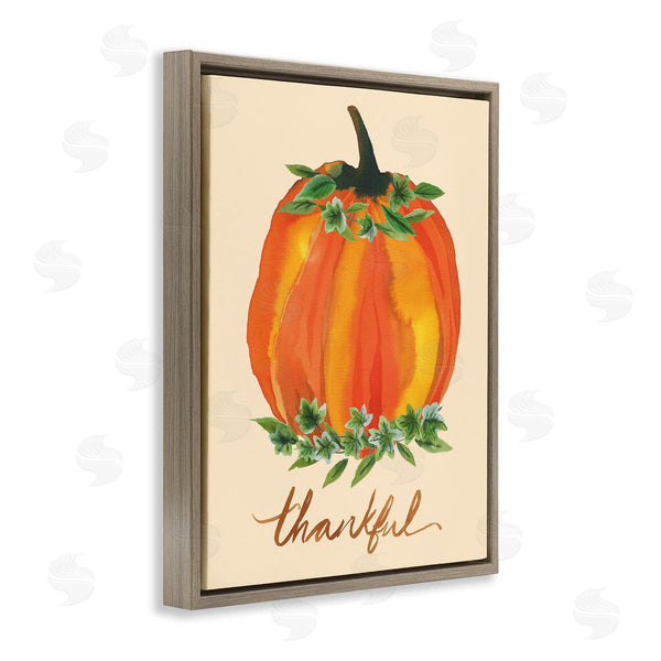 Stupell Industries Heather McLaughlin | Thankful Orange Pumpkin Leaf Botanicals Autumn Plants Wall Art