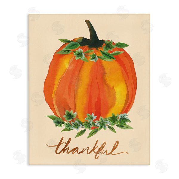 stupell industries Heather McLaughlin | Thankful Orange Pumpkin Leaf Botanicals Autumn Plants Wall Art