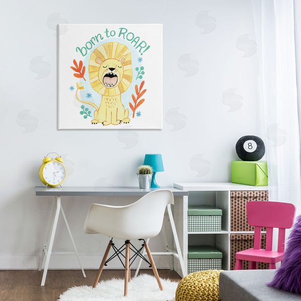 Stupell Industries Heather Strianese | Born To Roar Saying Yellow Lion Simple Botanicals Wall Art