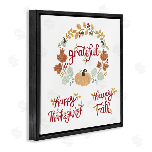 Stupell Industries Heather Strianese | Grateful Seasonal Thanksgiving Holiday Botanical Pumpkin Wreath Wall Art