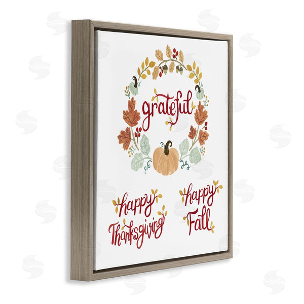 Stupell Industries Heather Strianese | Grateful Seasonal Thanksgiving Holiday Botanical Pumpkin Wreath Wall Art