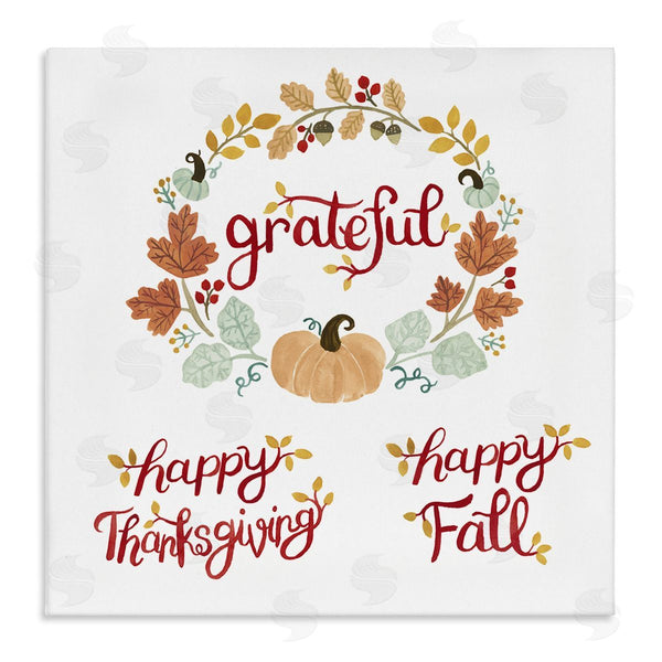 stupell industries Heather Strianese | Grateful Seasonal Thanksgiving Holiday Botanical Pumpkin Wreath Wall Art