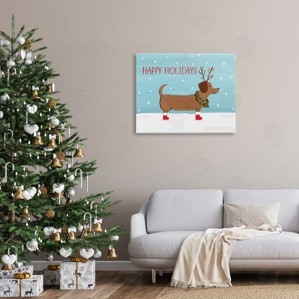 Stupell Industries Heather Strianese | Happy Holidays Text Dog Wearing Antlers Snow Scene Wall Art