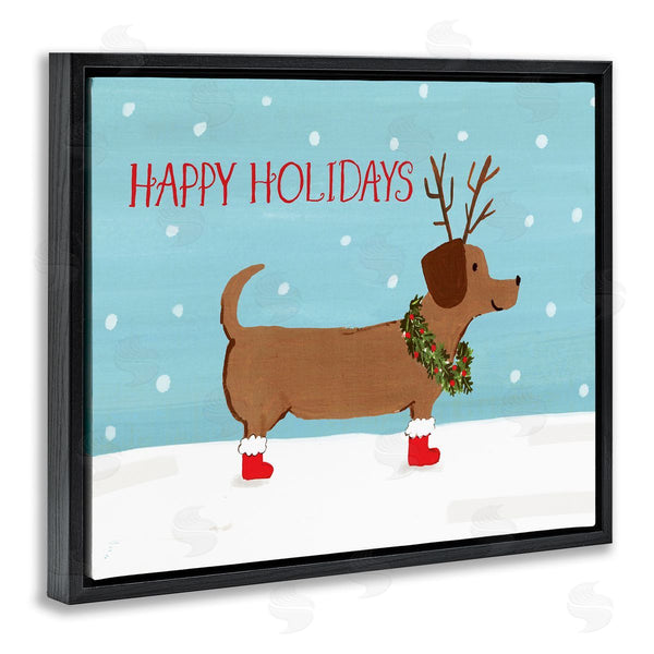 Stupell Industries Heather Strianese | Happy Holidays Text Dog Wearing Antlers Snow Scene Wall Art